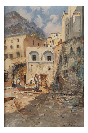 Ezelino Briante, Alley in Capri, 1920s, Oil on Canvas