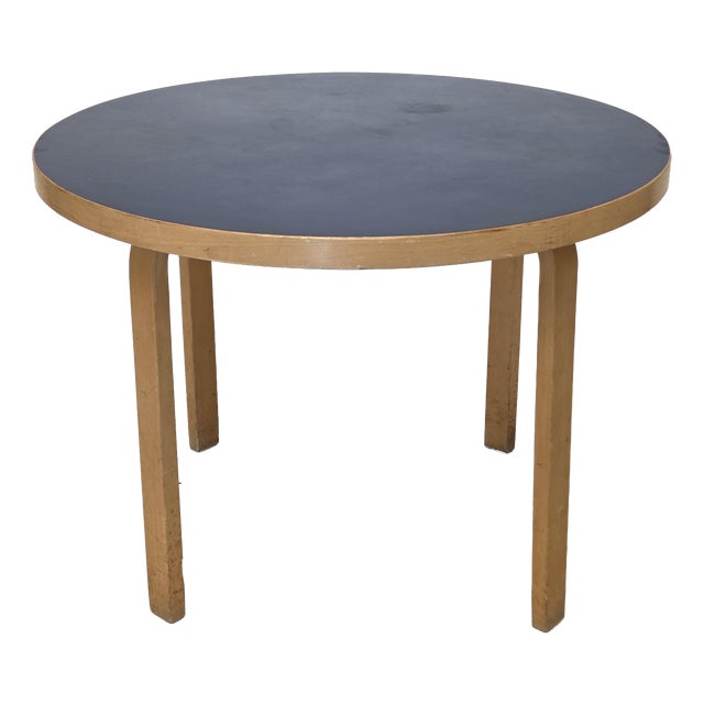 90A Table in Blue Linoleum by Alvar Aalto for Artek, Finland, 1950s For Sale
