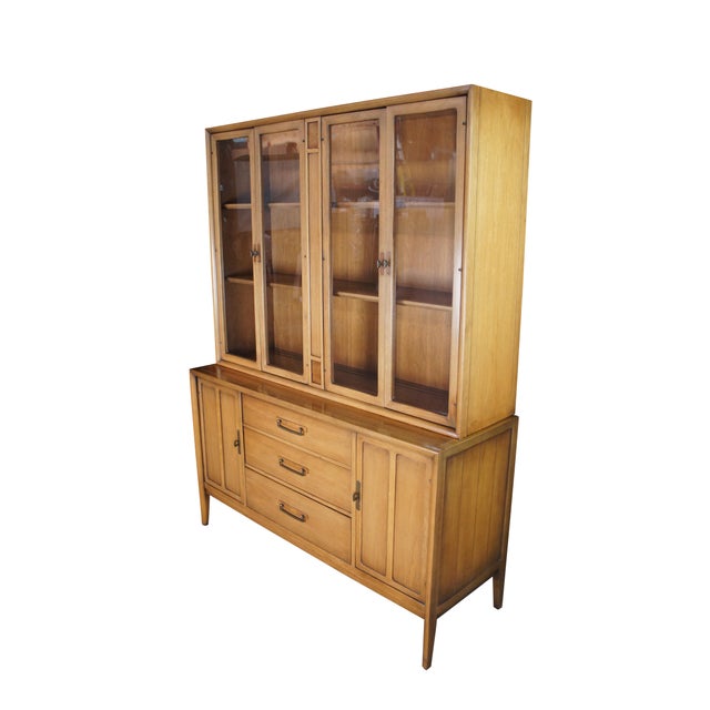 Mid-Century Modern 1960s Drexel Meridian Mid Century Modern Walnut China Display Cabinet Buffet Hutch For Sale - Image 3 of 14