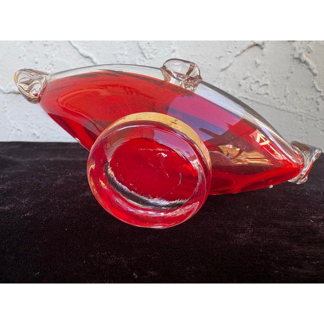 Vintage Murano Red Art Glass Venetian Gondola Ashtray With Gold & White Detailing For Sale - Image 9 of 10