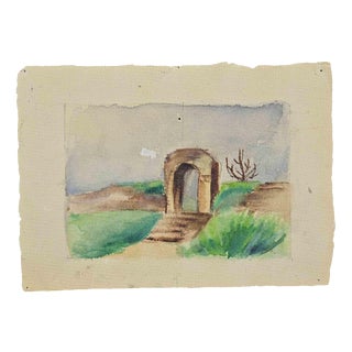 Luigi Galli, Landscape with an Arch, 20th Century, Pencil on Paper For Sale