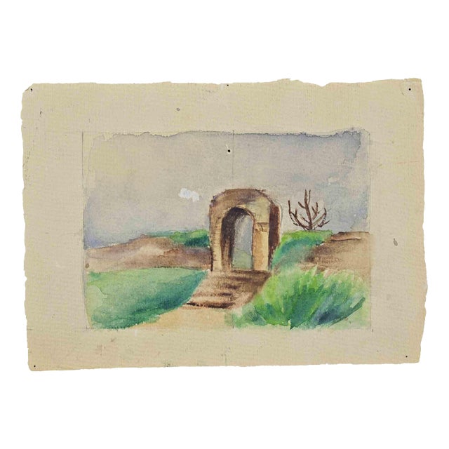 Luigi Galli, Landscape with an Arch, 20th Century, Pencil on Paper For Sale