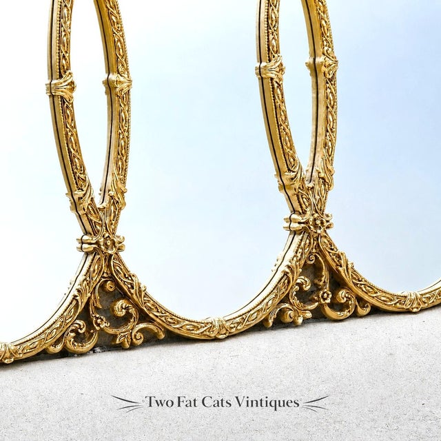 Vintage Hollywood Regency Triple Oval Mirror | Gold Interlocking Triptych | MCM For Sale - Image 6 of 9
