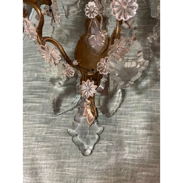 Glass Pair of French Bronze and Crystal Antiques Sconces For Sale - Image 7 of 12