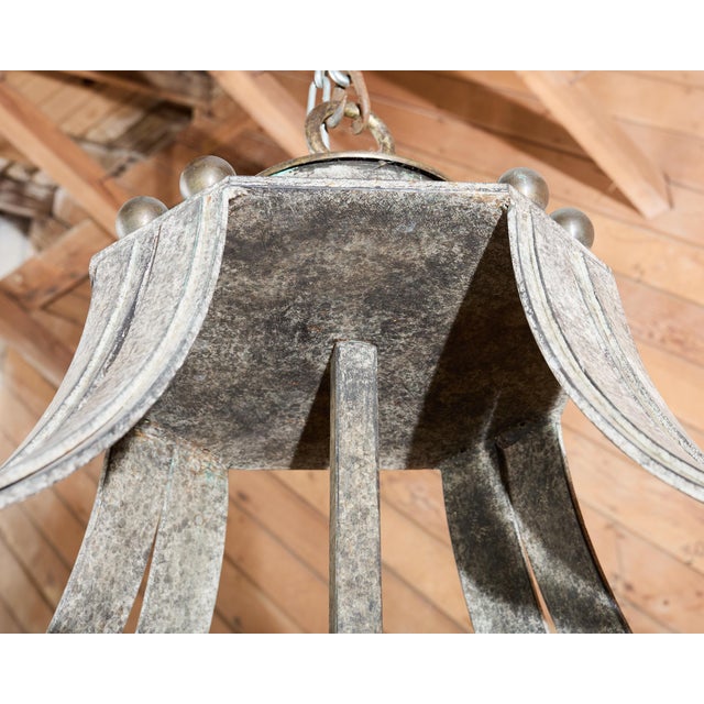 Monumental Dennis & Leen Attributed Patinated Iron Bronze Lantern Chandelier For Sale - Image 13 of 18