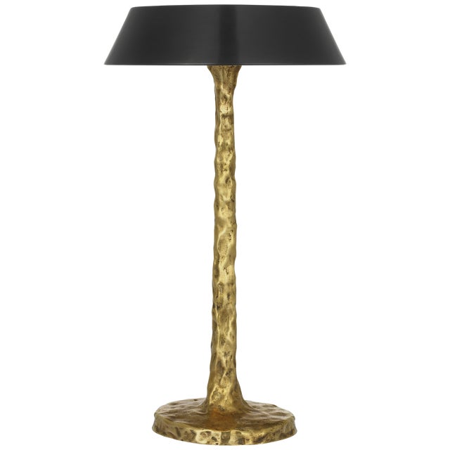 Modern Ian K. Fowler by Visual Comfort Signature Ilosi 12" Sculpted Rechargeable Table Lamp in Hand-Rubbed Antique Brass with Bronze Shade For Sale - Image 3 of 3