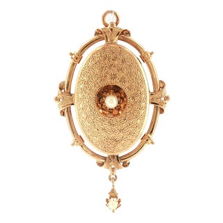 13k Yellow Gold Victorian Multipurpose Pin, Pendant and Locket For Sale