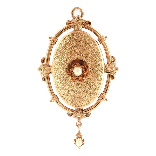 13k Yellow Gold Victorian Multipurpose Pin, Pendant and Locket For Sale