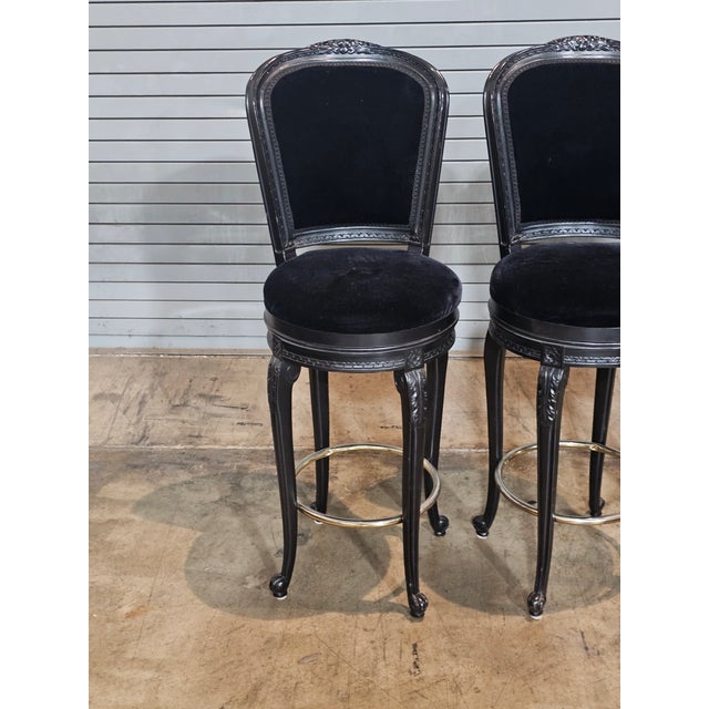 Casa Stradivari Set of 3 Casa Stradivari Ebonized Designer Swivel Counter Stools Bar Stools For Sale - Image 4 of 12