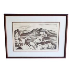 Framed & Signed Lithograph of Don Quixote and Sancho Panza by Bert Pumphrey (1916 - 2002)