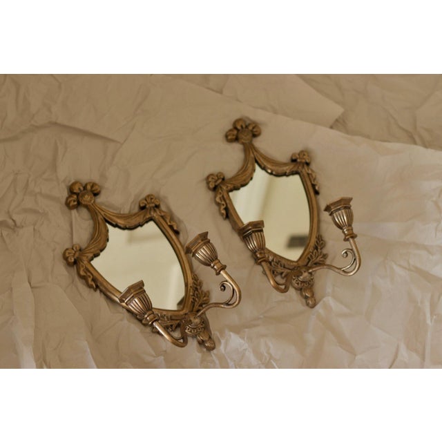 Vintage Italian Brass Sconces with Mirror, Set of 2 For Sale - Image 12 of 13