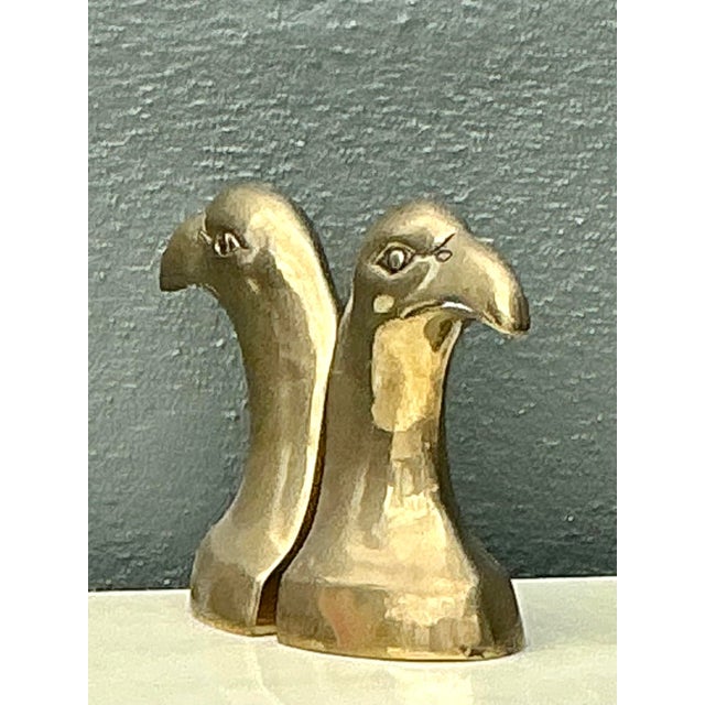 Metal Vintage Polished Brass Eagle Head Bookends - A Pair For Sale - Image 7 of 12