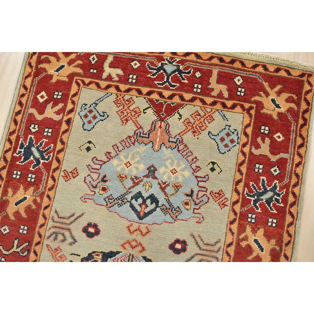 Kazak Runner 2’9” X 9’4” Gray Wool Tribal Hand-Knotted Oriental Rug For Sale In Philadelphia - Image 6 of 14