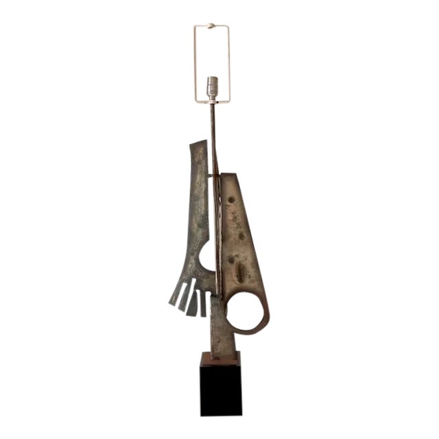 Vintage Abstract Torch Cut Metal Lamp For Sale