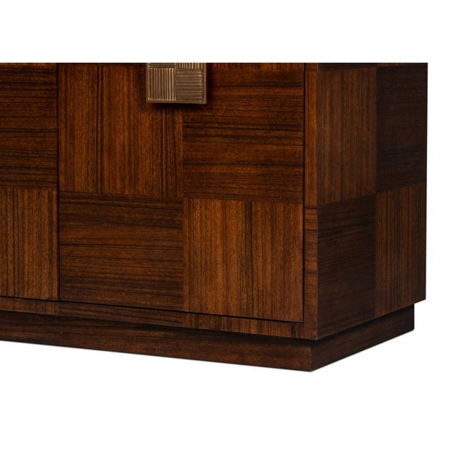 Brown Contemporary Parquet Sideboard, 86" - Warm Brown Walnut with Square Brass-Tone Pulls For Sale - Image 8 of 12