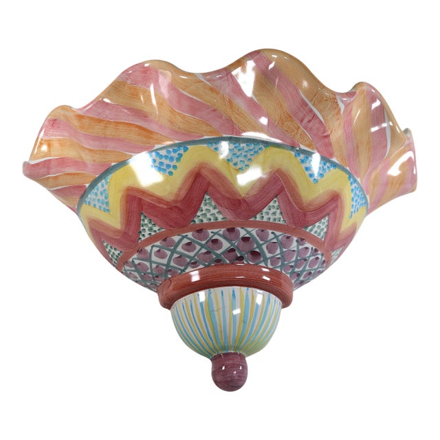 Mackenzie Childs Wall Pocket Boho Chic Pastels in the Keukenhof Pattern For Sale