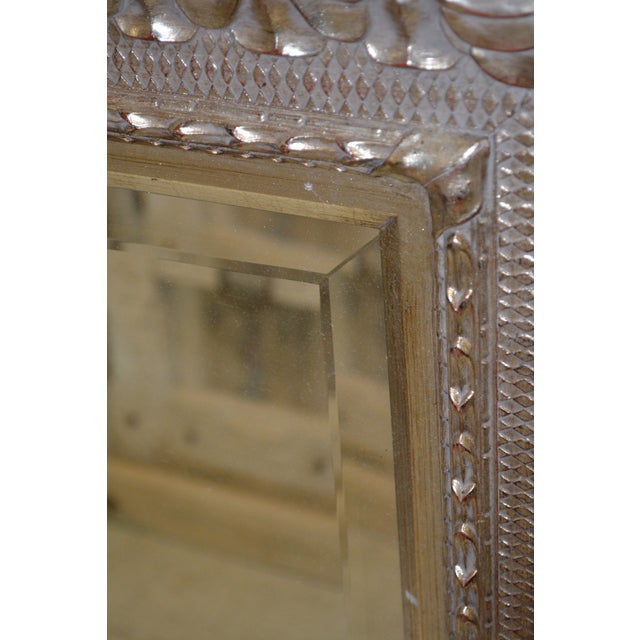 Silver Ornate Plaster / Wood Silver W/ Gold Wash Rectangular Wall or Mantel Mirror For Sale - Image 8 of 18