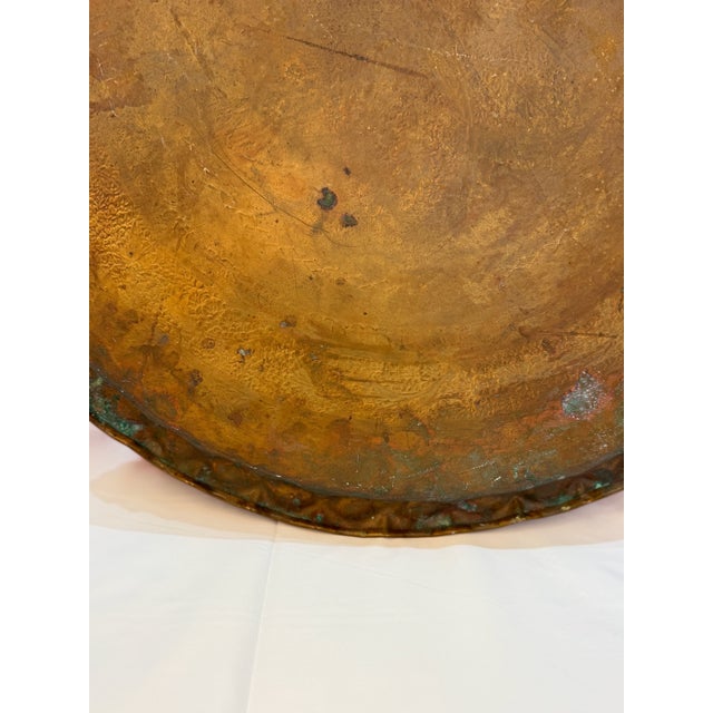 Large Vintage Engraved Brass Tray With Botanical Decoration and Scalloped Rim For Sale - Image 12 of 13