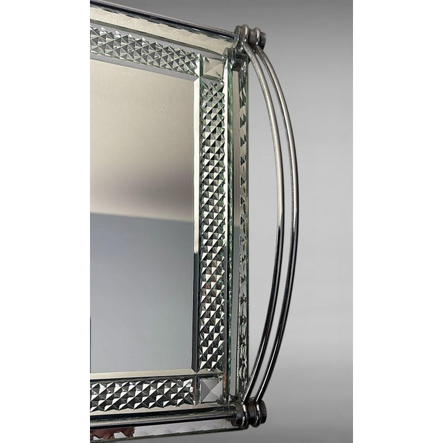 Art Deco French Nickel-Plated Metal Tray With Cut and Etched Mirror Surface For Sale - Image 9 of 18
