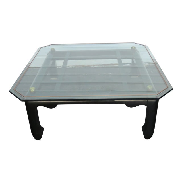 Hollywood Regency Black Painted Glass Top Coffee Table 1577 For Sale