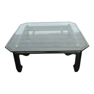 Hollywood Regency Black Painted Glass Top Coffee Table For Sale