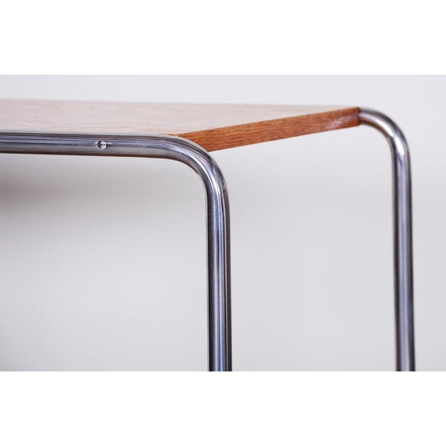 Brown Small Czech Bauhaus Oak and Chrome Table, 1930s For Sale - Image 8 of 9