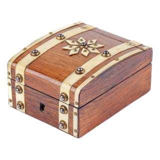 Antique Victorian Rosewood & Bone Pique Top Box, C. 1870 For Sale