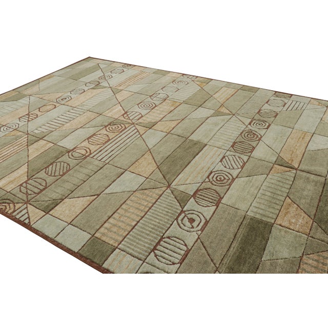 2010s Rug & Kilim’s Scandinavian Style Rug in Green With High-Low Geometric Patterns For Sale - Image 5 of 8