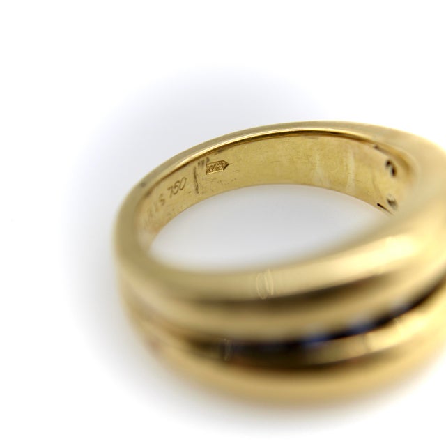 Gold Vintage French 18k Gold Cannel Set Sapphire Ring by MC Parisg, Size 6.75 For Sale - Image 8 of 11