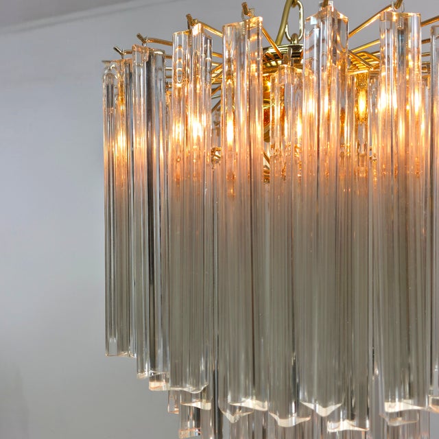Mid-Century Italian Murano Glass 5-Tiered Chandelier with Brass Frame by Paolo Venini for Venini, 1980s For Sale - Image 9 of 14