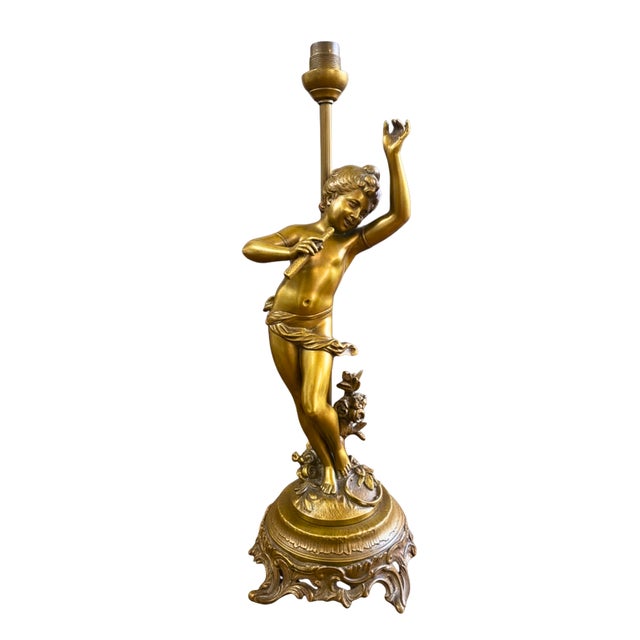 Metal French Gilt Bronze Putti Lamps by Aug. Moreau, 1890s, Set of 2 For Sale - Image 7 of 8