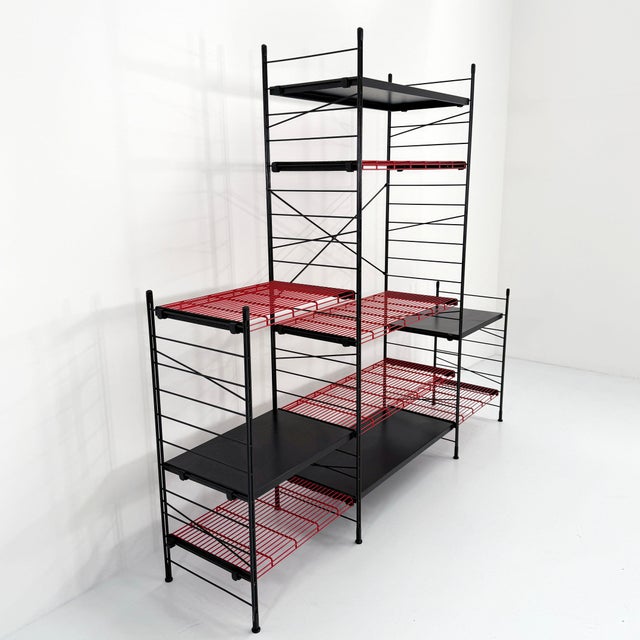 Vintage Black and Red Bookshelf in Metal, 1980s For Sale - Image 6 of 9