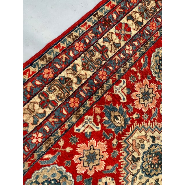 Red Red Persian Karaja Medallion Hand-Knotted Wool Rug - 4'0" X 7'2" For Sale - Image 8 of 12