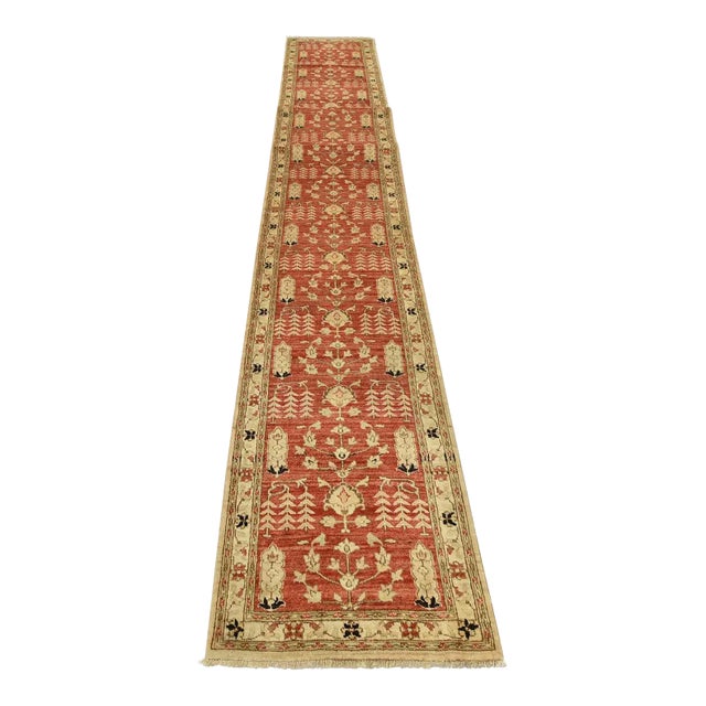 Tabriz Ziegler Runner 2’11” X 21’8” Red Wool Traditional Hand-Knotted Rug For Sale