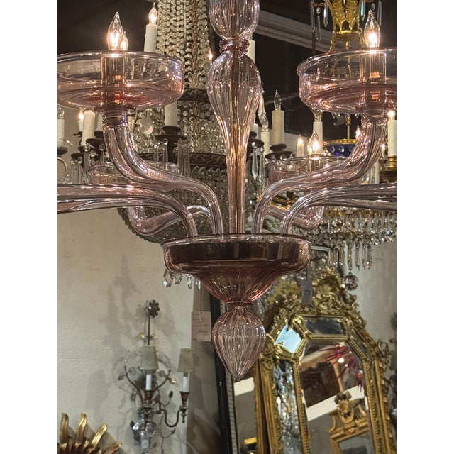 Murano Pink Glass Chandelier For Sale - Image 4 of 7
