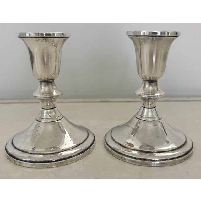 Early 20th Century Early 20th Century Sterling Silver Weighted Candlestick Holders - a Pair For Sale - Image 5 of 5