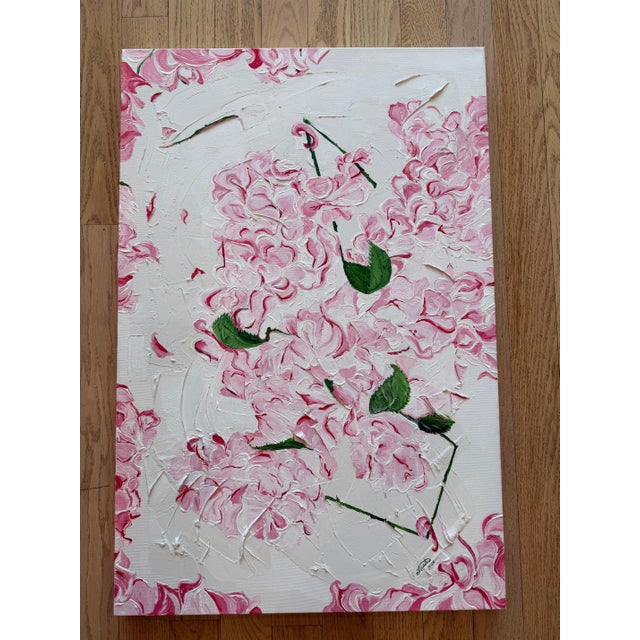 Spring in Full Bloom High Textured Acrylic Impasto Painting, Ivory, Blush, Green For Sale - Image 11 of 18