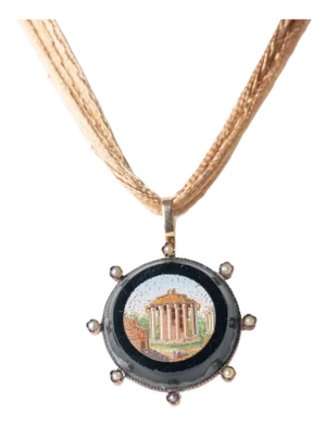 Italian Micro Mosaic Pendant Necklace of the Temple of Vesta, C. 1830-40