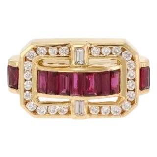Charles Krypell Ruby Ring Diamond 18k Yellow Gold Fancy Long Top Size 6 For Sale