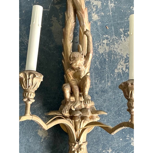 Vintage Regency Gilt Tipped Monkey Light Sconce For Sale - Image 4 of 12