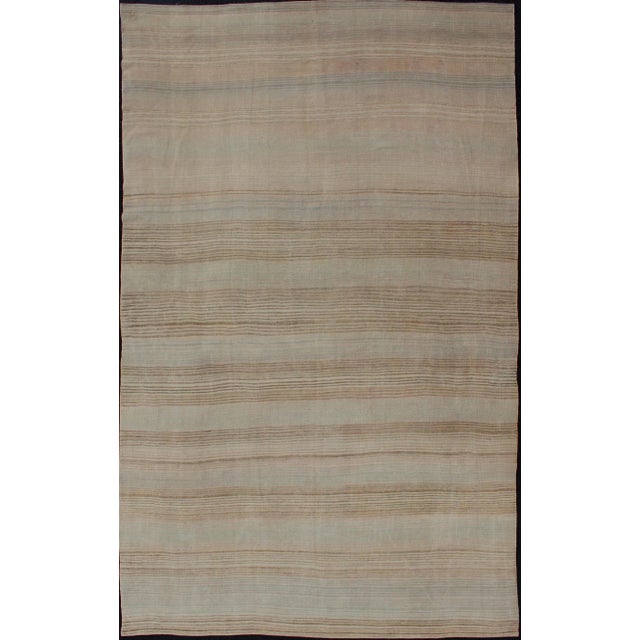 Vintage Turkish Flat-Weave Muted Colored Kilim in Taupe, Brown and Light Blue For Sale - Image 13 of 13