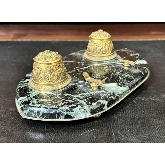 19th Century Napoleon III Inkwell in Marble and Bronze For Sale - Image 4 of 11