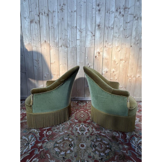 Napoleon III Style Toadstool Armchairs in Two-Tone Velvet, 1960s, Set of 2 For Sale - Image 6 of 9