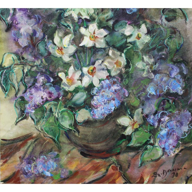 Dzidra Bauma, Spring Flowers, 1990, Watercolor, in Good conditions. Designed 1990 to 1999 This piece has an attribution...