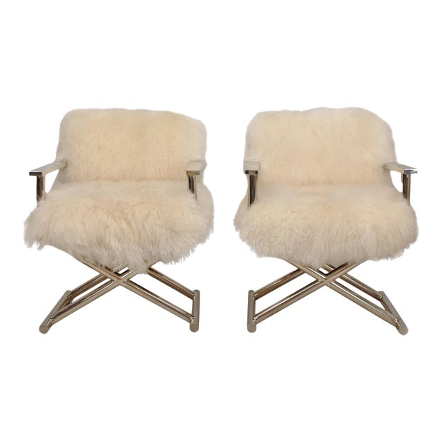 Pair of Restoration Hardware Altman Tibetan Wool Directors Chairs For Sale