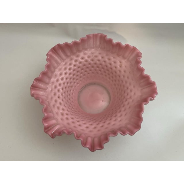 Mid 20th Century Bowl Pink Glow Hobnail Ruffled Fenton Cased Glass 4" Tall 10" Vantage For Sale - Image 11 of 13