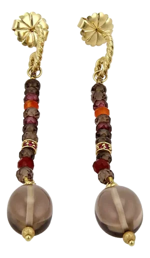 David Yurman Smoky Quartz & Sapphire 18k Gold Dangle Earrings, 2 Pieces