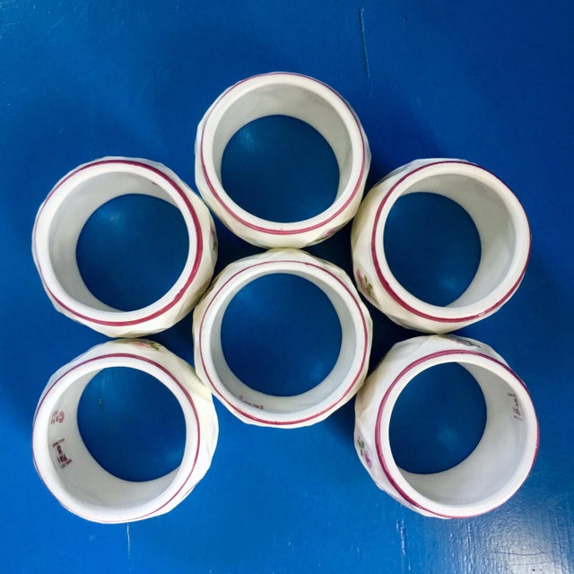 1986 Roses and Lattice Napkin Rings - Set of 6 For Sale - Image 4 of 9