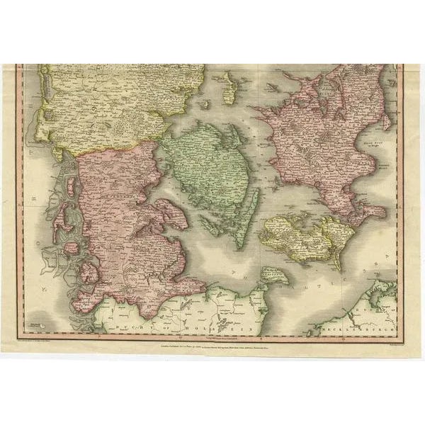 Antique Map attributed to Pinkerton Fine English Engraving, Denmark, 1814 For Sale - Image 3 of 9
