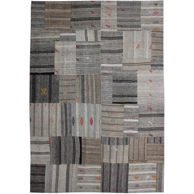 Hand Knotted Patchwork Kilim by Aara Rugs Inc. - 8′8″ × 11′8″ For Sale